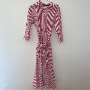 Red pinstripe tie dress